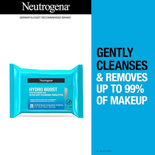 Neutrogena Makeup Remover & Hydro Boost Ultra Soft Cleansing Towelettes (Pack of 25)