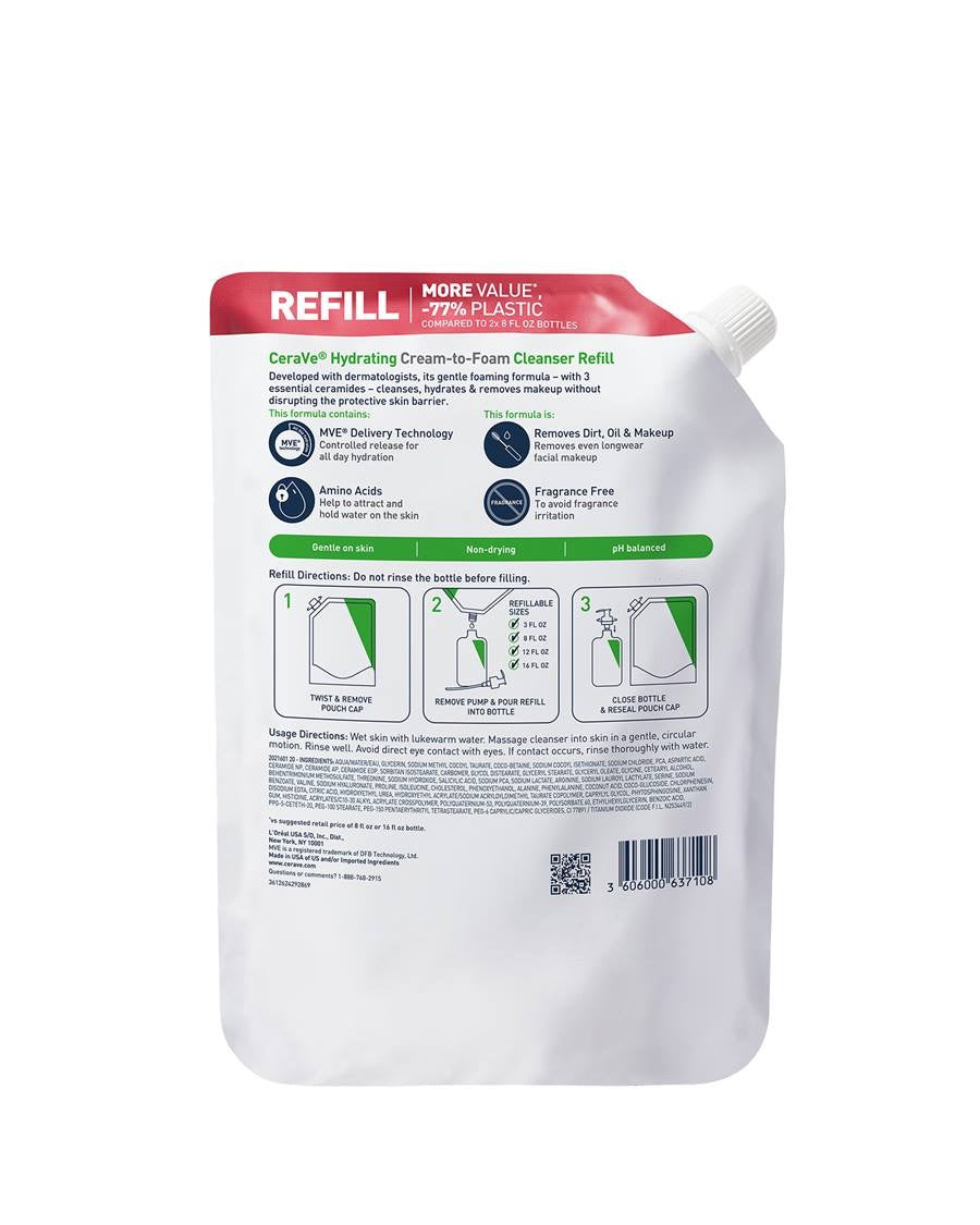 Cerave Hydrating Cream-to-Foam Cleanser Refill16fl oz