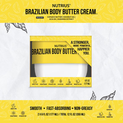 Nutrius Brazilian Body Butter Cream Coco Bliss, 6 FL OZ