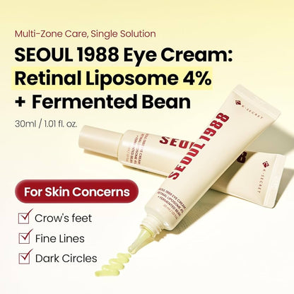 K-SECRET SEOUL 1988 Retinal Eye Cream – Formulated with Advanced Retinal Liposome 4% and Fermented Bean for Dark Circles and Fine Line Care | Korean Skincare, 30ml / 1.01 fl oz