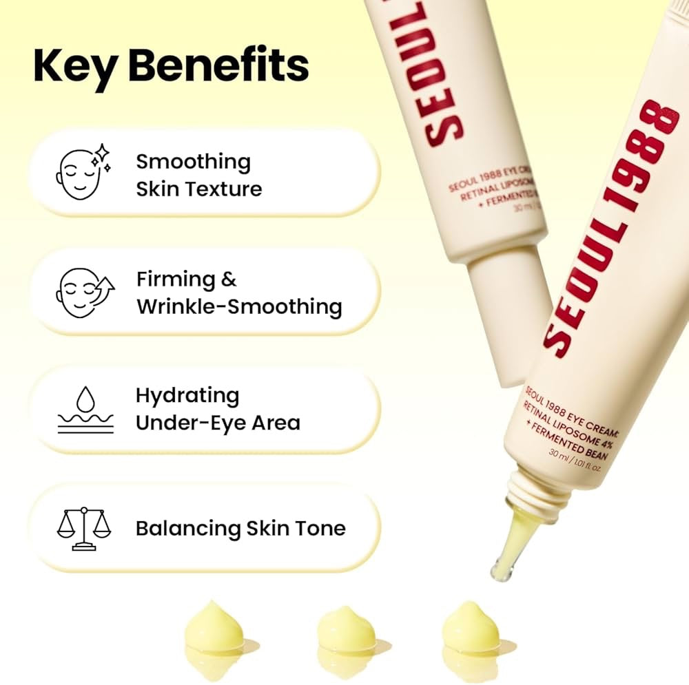 K-SECRET SEOUL 1988 Retinal Eye Cream – Formulated with Advanced Retinal Liposome 4% and Fermented Bean for Dark Circles and Fine Line Care | Korean Skincare, 30ml / 1.01 fl oz