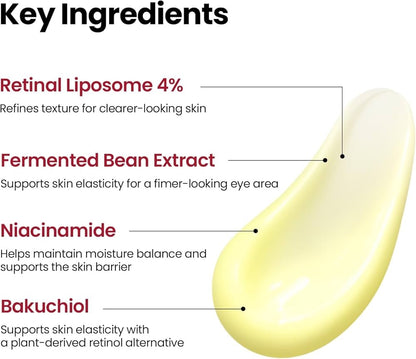 K-SECRET SEOUL 1988 Retinal Eye Cream – Formulated with Advanced Retinal Liposome 4% and Fermented Bean for Dark Circles and Fine Line Care | Korean Skincare, 30ml / 1.01 fl oz
