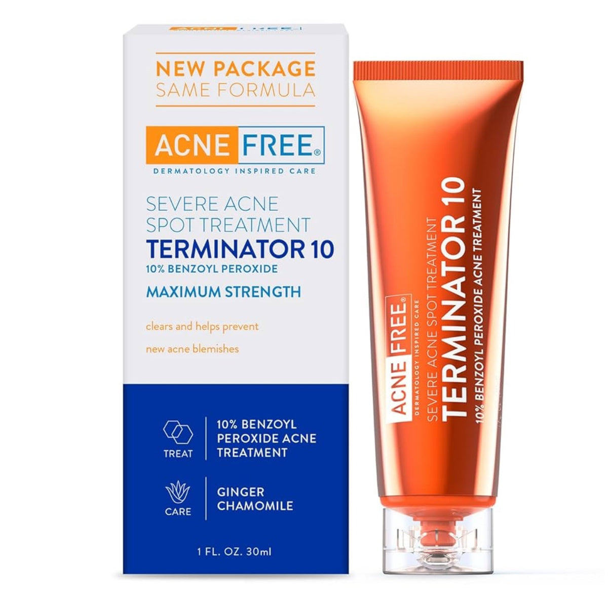 AcneFree Terminator 10 Acne Spot Treatment with Benzoyl Peroxide 10% Maximum Strength Acne Cream Treatment, 1 Ounce - Pack Of 1