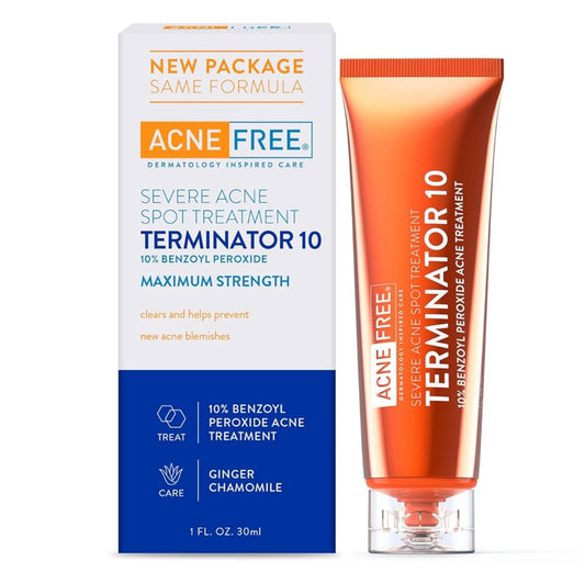 AcneFree Terminator 10 Acne Spot Treatment with Benzoyl Peroxide 10% Maximum Strength Acne Cream Treatment, 1 Ounce - Pack Of 1